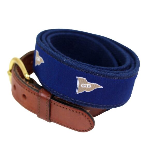 Leather Man BROWN REAL LEATHER BLUE CANVAS 1 1/4"Wd GOLF DRESS MEN BELT 44 (A89 - Picture 3 of 12